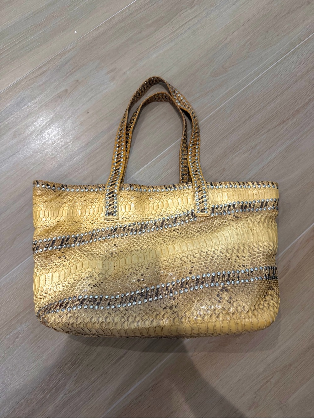 Genuine python Carlos falchi studded yellow purse